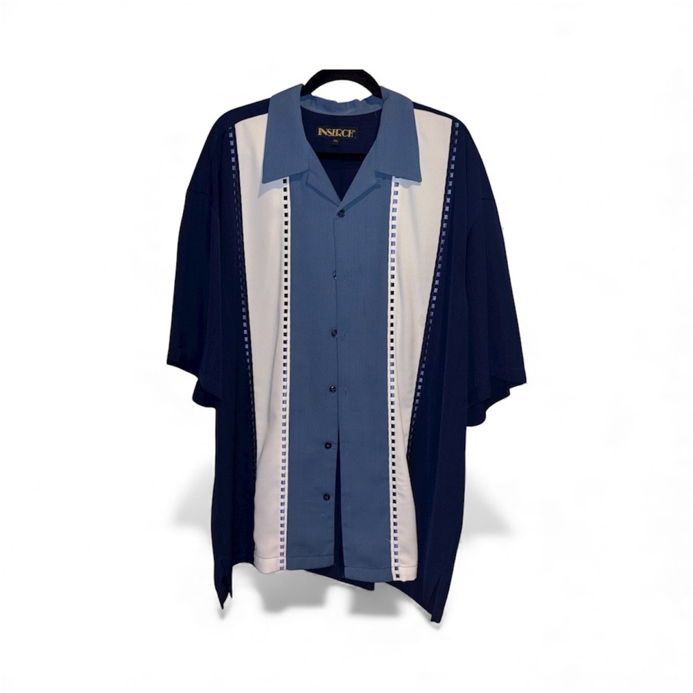 INSERCH  Men's Casual Blue and White Button-Down Shirt